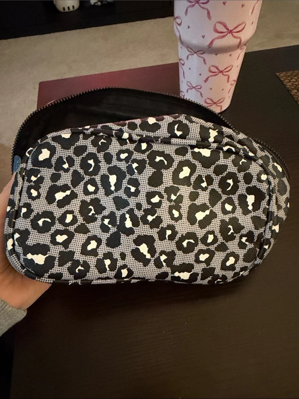 Maison Scotch / Scotch & Soda Black/Gray and White Leopard Cosmetic Case